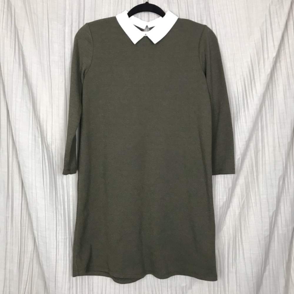 Zara trafaluc army green poplin collar dress